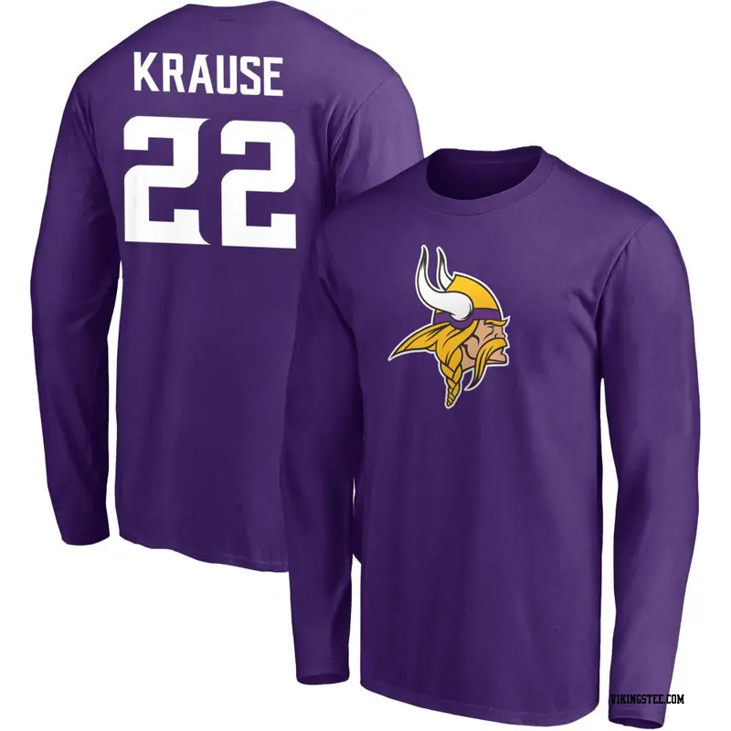 Men's Minnesota Vikings ＃22 Paul Krause Purple Name & Number Logo Long Sleeve T-Shirt