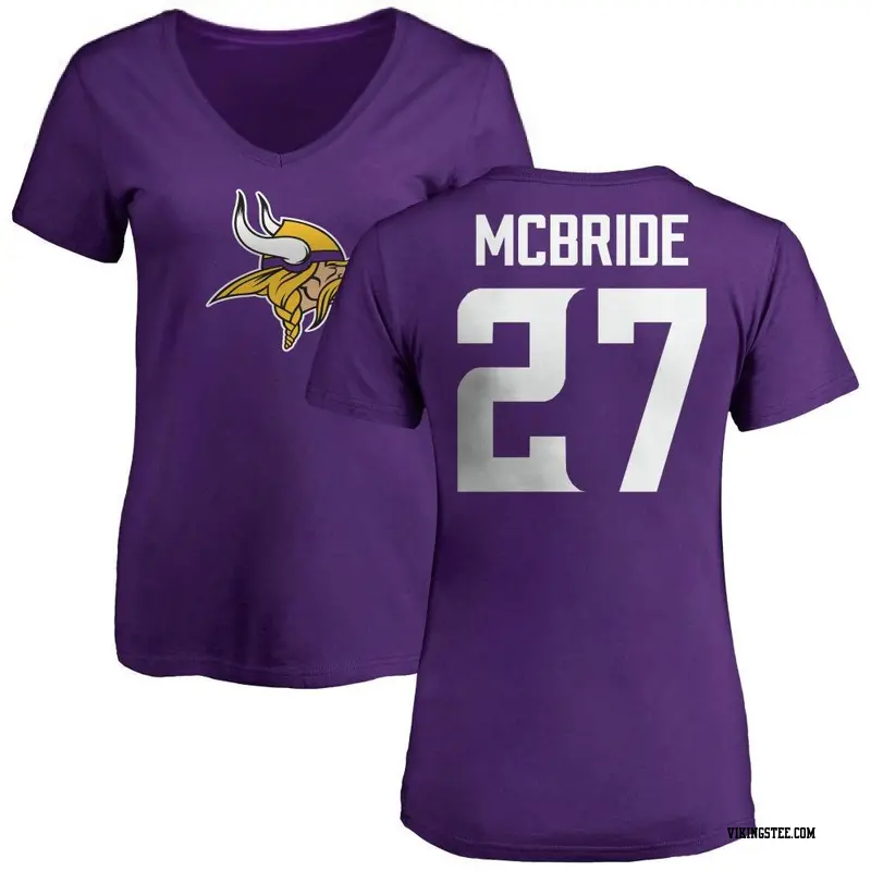 Women's Minnesota Vikings ＃27 DeWayne McBride Purple Name & Number Logo Slim Fit T-Shirt